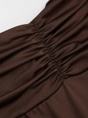 Mid Rise Ruffle Hem Ruched Maxi Skirt