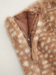 Faux Fur Deer Low Rise Animal Print Half Zip Mini Skirt