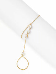 18K GOLD PLATED STAINLESS STEEL RHINESTONE HAND CHAIN BRACELET