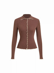 Knit Contrasting Binding Lettuce Trim Top
