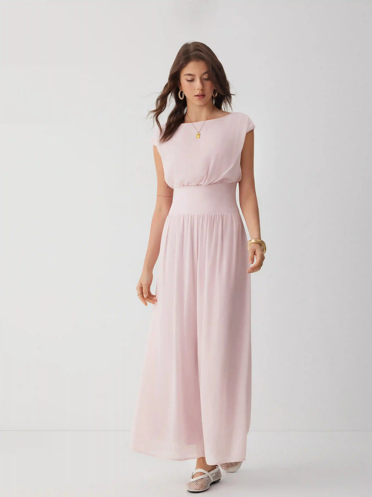 Chiffon Mid Rise Draped Wide Leg Jumpsuit