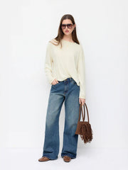 Round Neckline Stitch Long Sleeve Oversized Tee