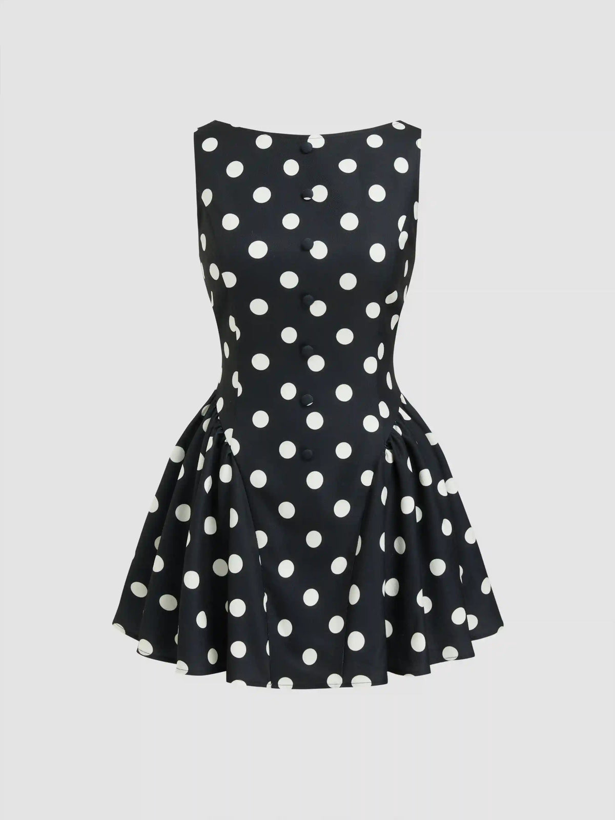 Boat Neck Knotted Polka Dot Backless Mini Dress