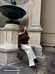 Knit Asymmetrical Neck Solid Ruched Long Sleeve Top