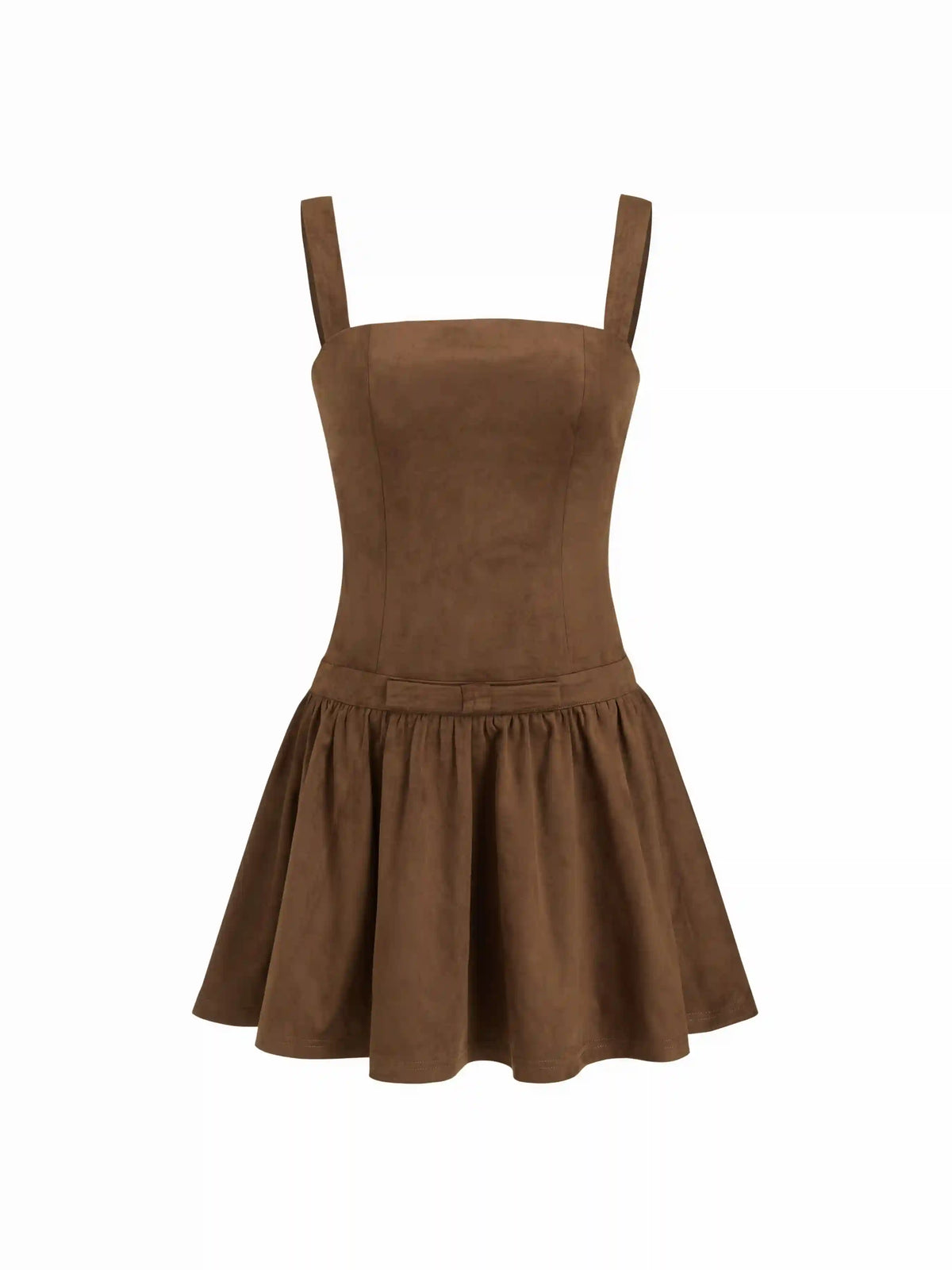 Suede Ruffle Hem Bowknot Cami Mini Dress