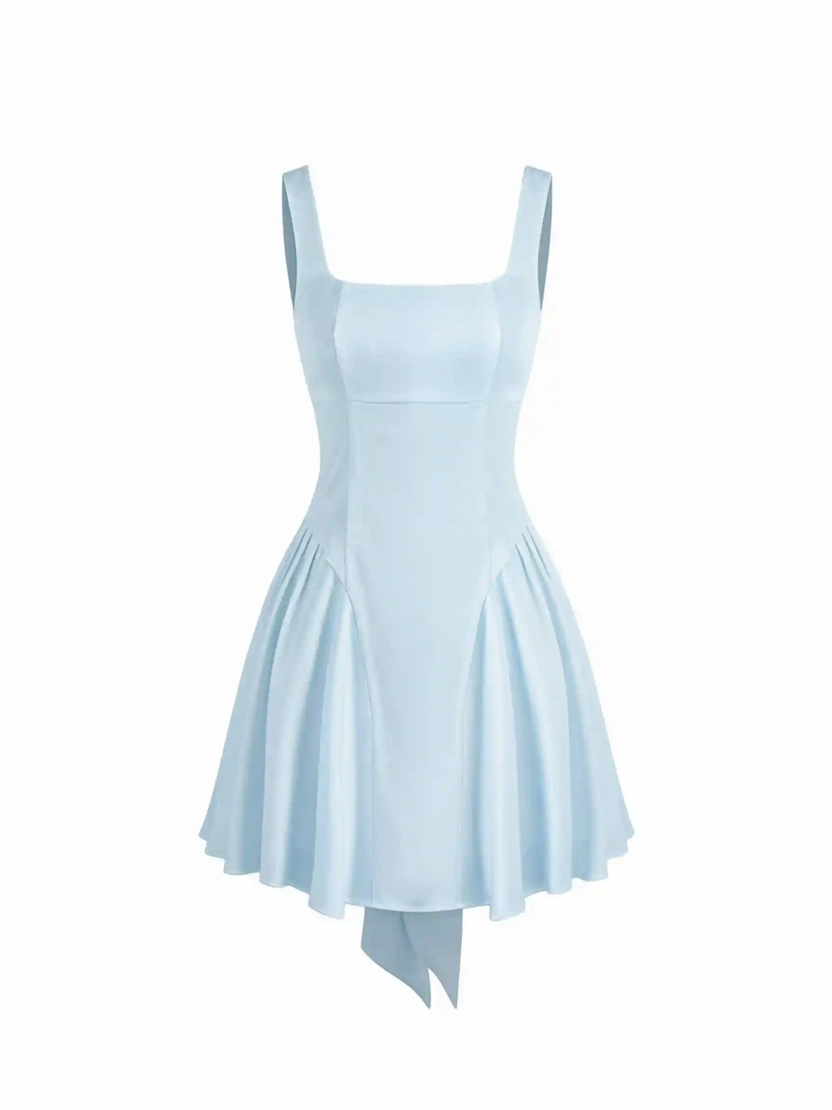 Satin Square Neck Solid Ruffle Knotted Mini Dress