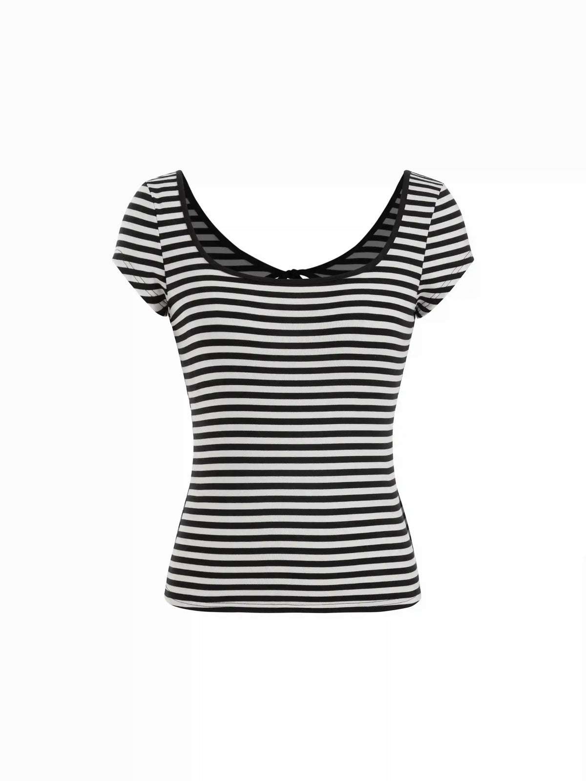 Striped Square Neck Cut Out Backless Short Sleeve Tee