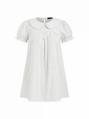 Cotton-blend Peter Pan Collar Puff Sleeve Lace Trim Mini Dress Curve & Plus