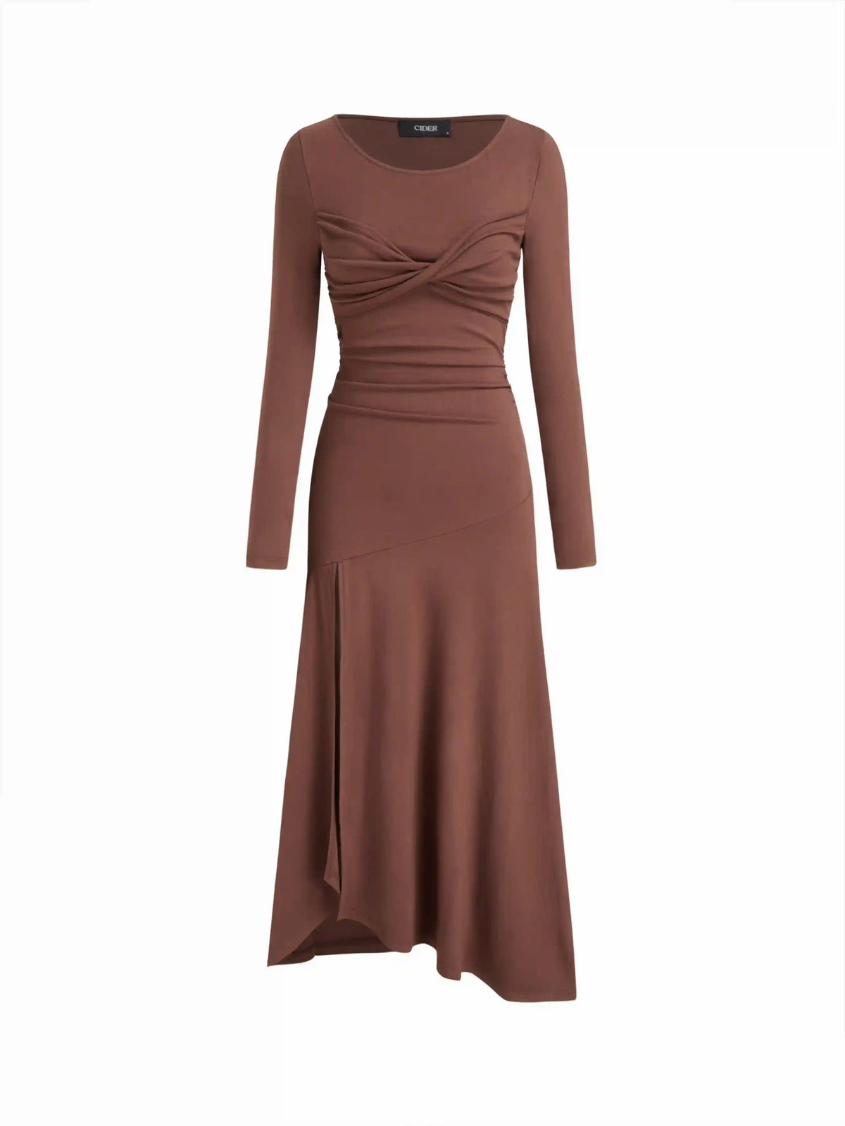 Scoop Neckline Long Sleeve Twist Split Side Maxi Dress
