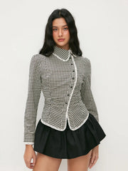 Cotton-blend Gingham Peter Pan Collar Broderie Anglaise Bowknot Blouse