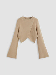 Knit Round Neckline Solid Crop Sweater