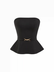 Cinched Waist Metal Detail Belted Bandeau Top
