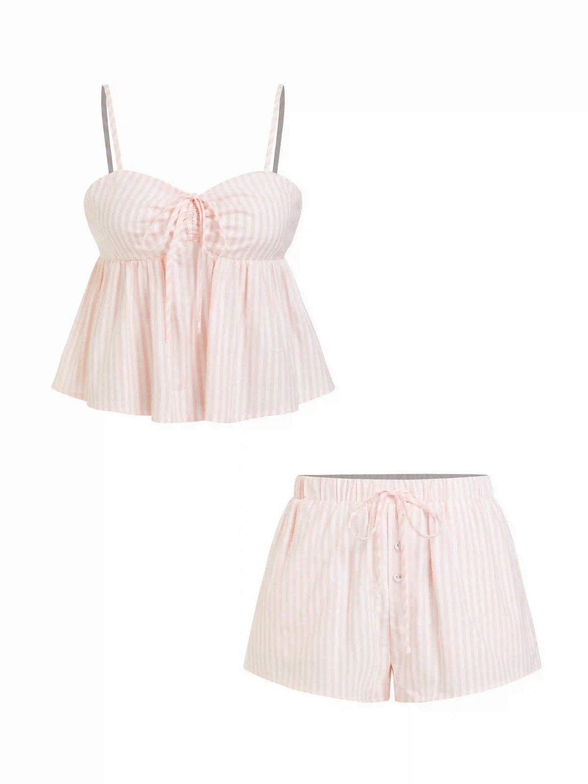 Cotton-blend Striped Bowknot Cami Top & Mid Rise Striped Shorts Set
