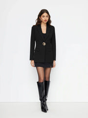 Notched Collar Metal Button Blazer