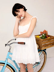 Jacquard Square Neck Ruffle Sleeve Broderie Anglaise Babydoll Mini Dress