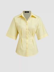Cotton-blend Ruched Cinched Waist Split Shirt