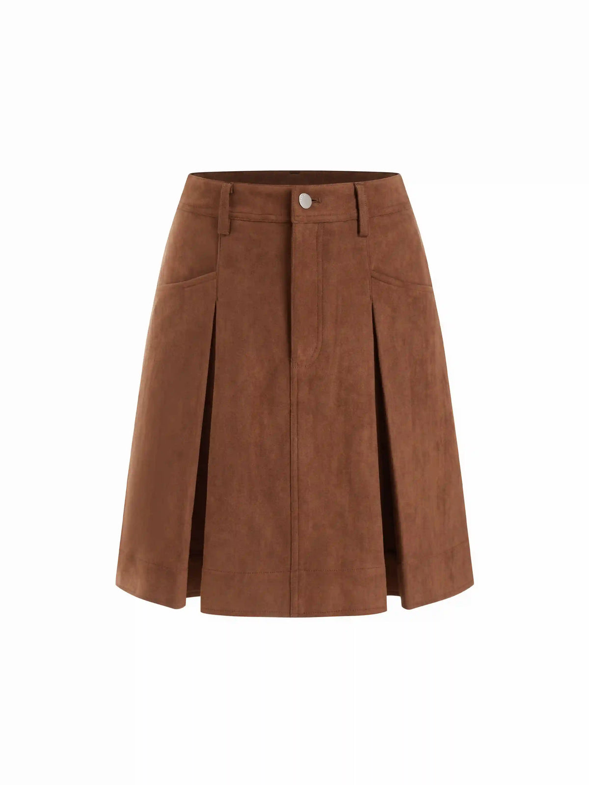 Suede Mid Rise Pleated A-Line Mini Skirt