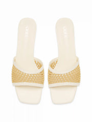WOVEN CHUNKY HEELED MULE SANDALS