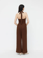 Halter Neckline Kontted Beaded Ruched Jumpsuit