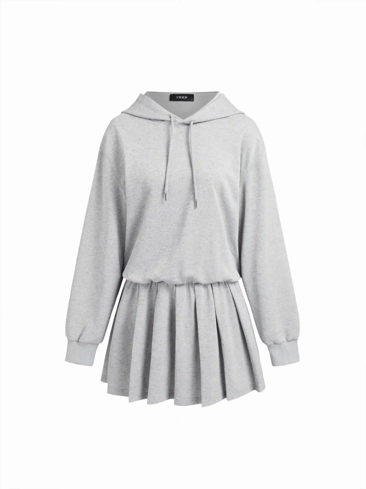 Hooded Drawstring Pleated Sweatshirt Mini Dress