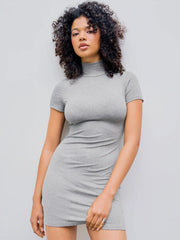 Knit High Neck Solid Mini Dress