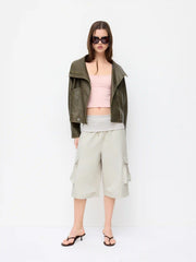 Cotton-blend Low Rise Drawstring Cargo Bermuda Shorts