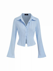 Cotton Textured Striped Bell Sleeve Shirt
