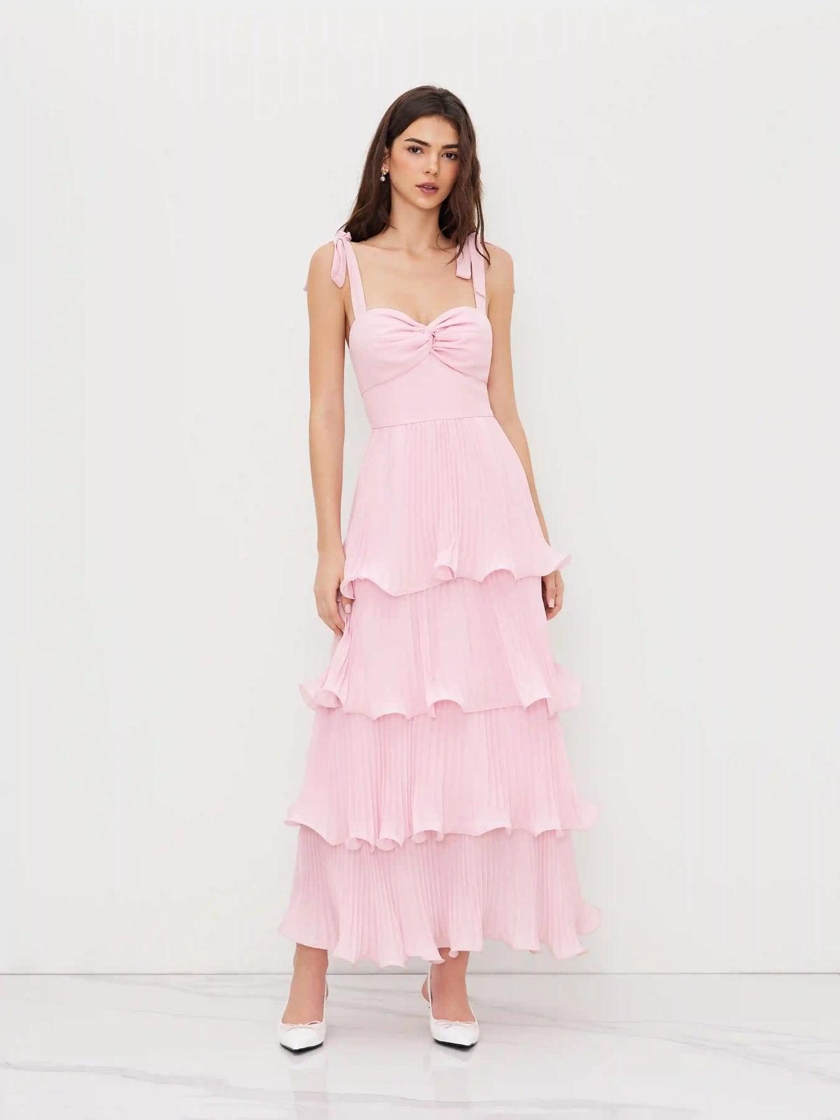 Knotted Twist Ruffle Hem Layered Maxi Dress