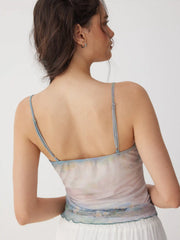 Deer Graphic V-neck Lettuce Trim Cami Top