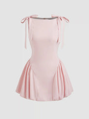 Sculptural Boat Neck Bowknot Bubble Hem Mini Dress