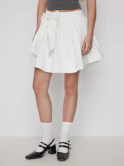 Cotton Bowknot Pleated High Rise A-line Mini Skirt