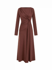 Boat Neck Asymmetrical Twist Ruched Maxi Dress