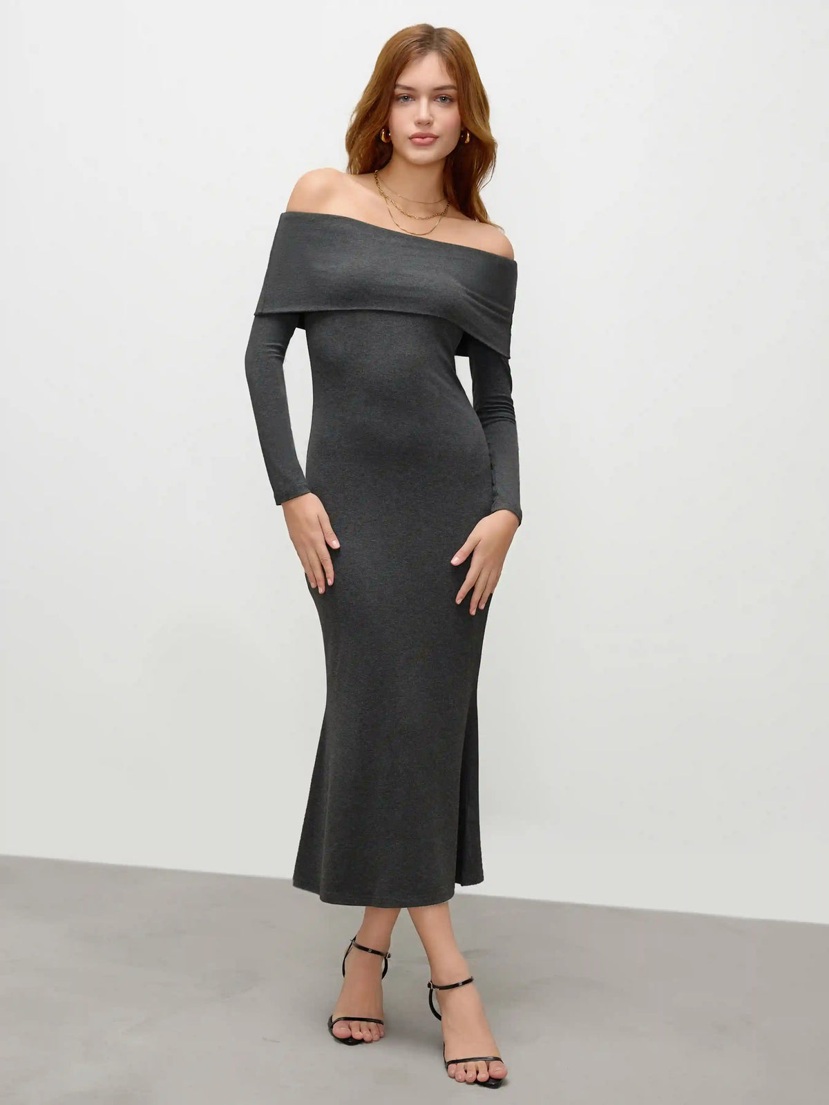 Knit Off-shoulder Mermaid Maxi Dress