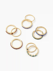 6PCS COLORFUL RHINESTONE  STACKABLE RINGS SET