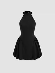Halter Neck Knotted Backless Ruffle Mini Dress