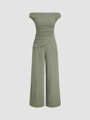 Cotton-blend Off-shoulder Ruched Jumpsuit