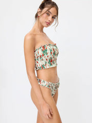 Bandeau Floral Shirred Lettuce Trim Bracelet Bikini Set