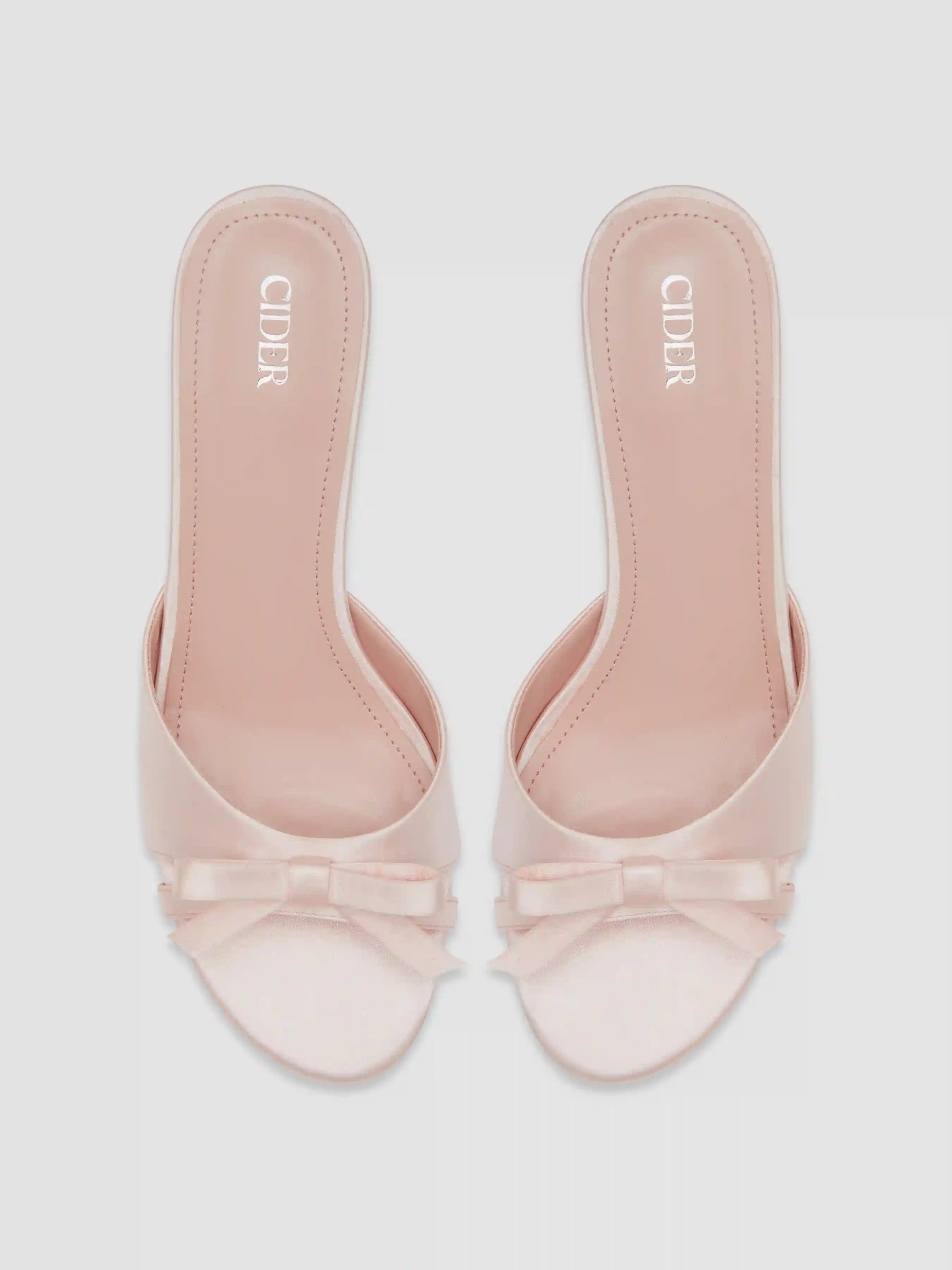 TWO-TONE BOWKNOT SATIN MID HEEL SANDALS
