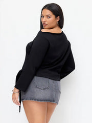 Cotton-blend Abstract Graphic Asymmetrical Neck Tee Curve & Plus