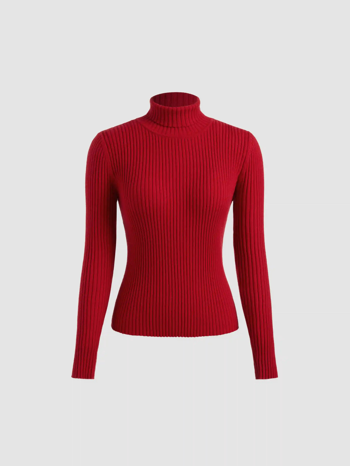 High Neck Solid Knitted Long Sleeve Top