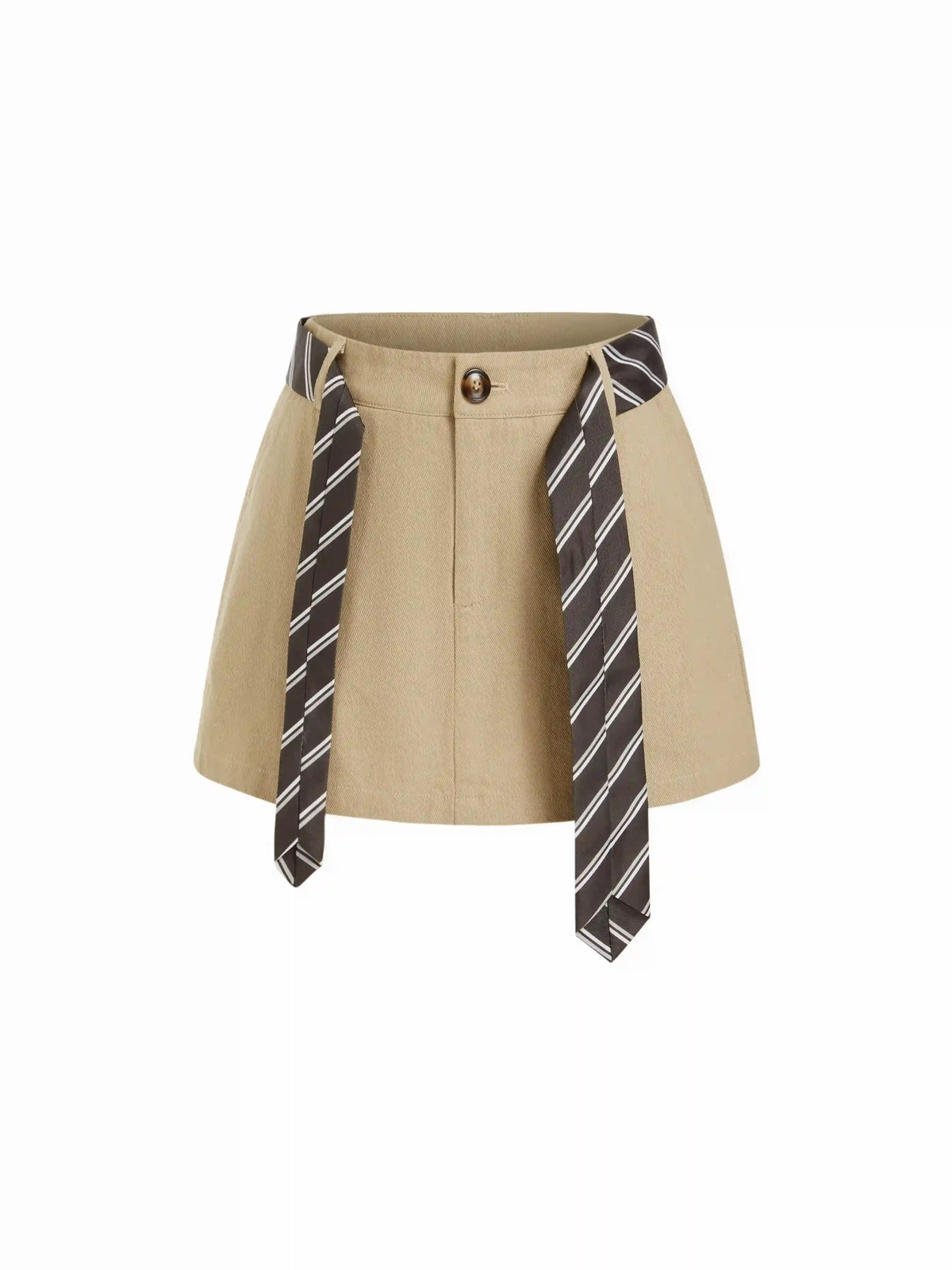 Cotton Mid Rise A-Line Mini Skirt With Striped Belt