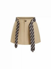 Cotton Mid Rise A-Line Mini Skirt With Striped Belt