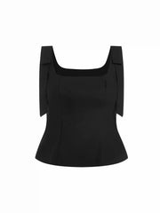 Linen-blend Square Neck Bowknot Blouse Curve & Plus