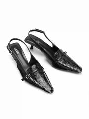 POINTED TOE BUCKLE  KITTEN HEELS