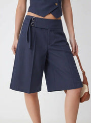 Linen-blend Low Rise Metal Detail Bermuda Shorts