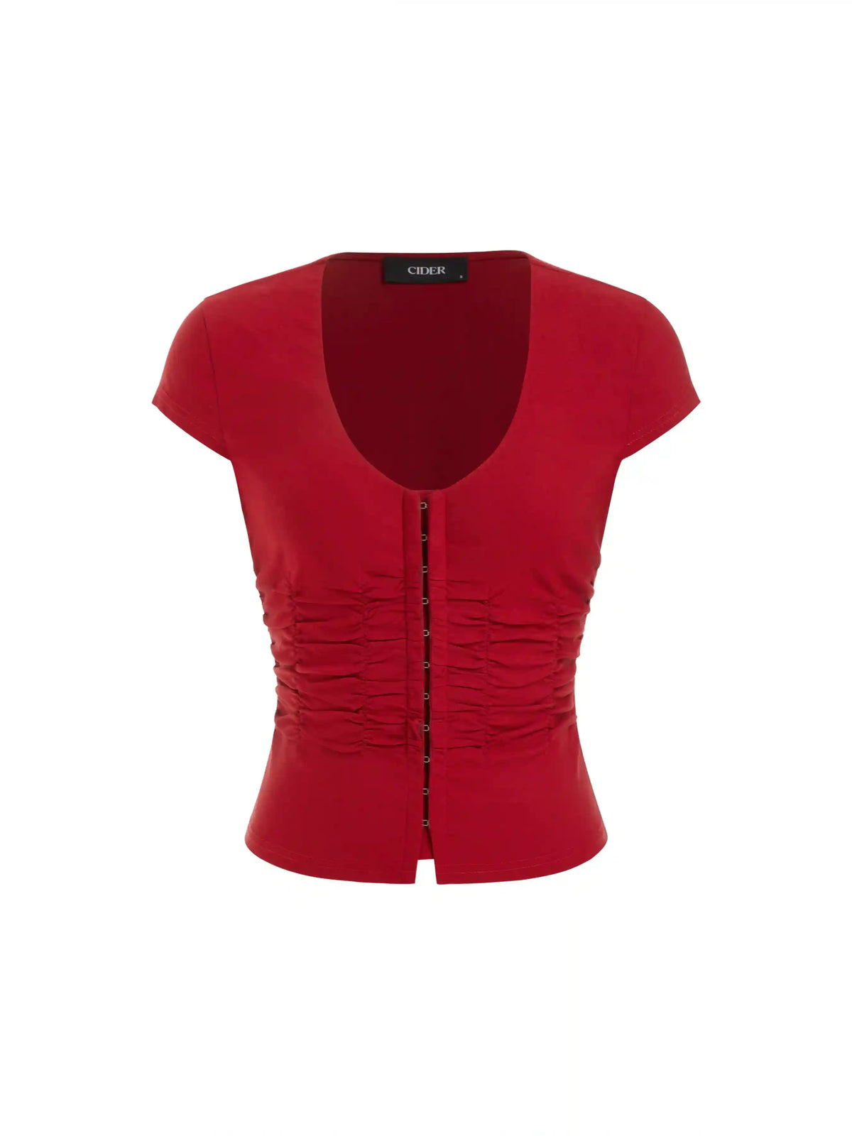 Ruched Button Through Short Sleeve Blouse