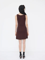 Knit Boat Neck Button Through Mini Dress