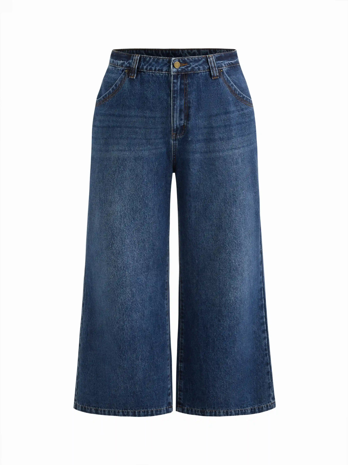 Cider Denim Mid Rise Washed Straight Leg Jeans Curve & Plus