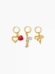 3PCS BOW & HEART & LOVE RHINESTONE 18K GOLD PLATED STAINLESS STEEL SHOE CHARM SET