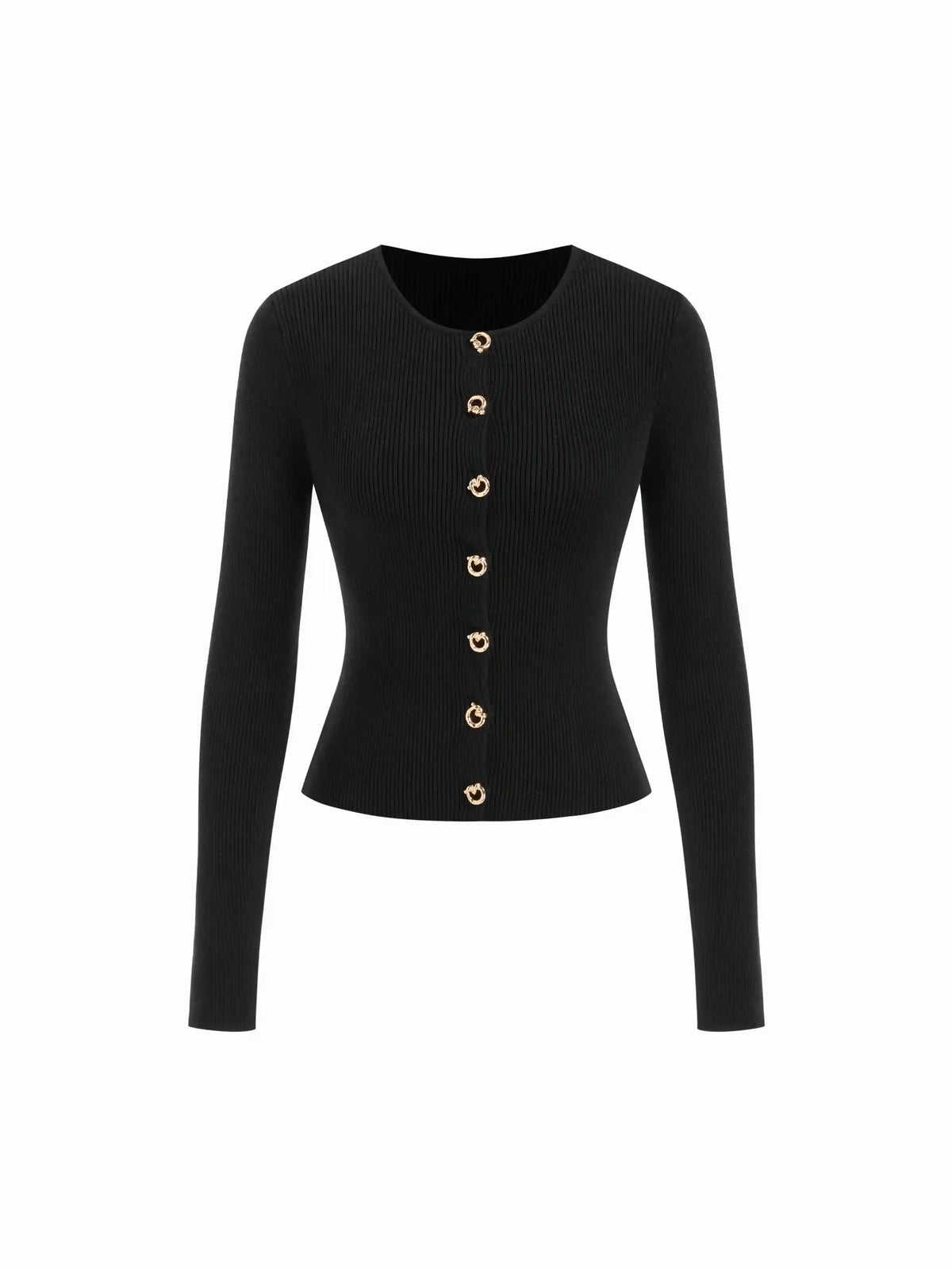 Knit Metal Button Detail Round Neckline Top